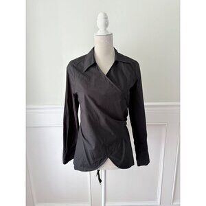 H&M Black Poplin Collared Wrap Top Size S